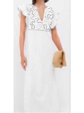 NWT Dress To Off-White Navy Embroidered Midi Dress M